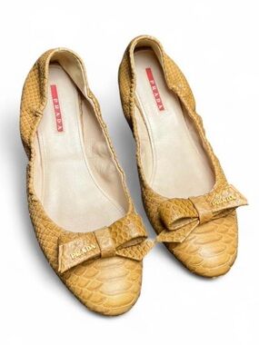 Prada Nude Embossed Snake Bow Ballet Flats - Womens 41 EU